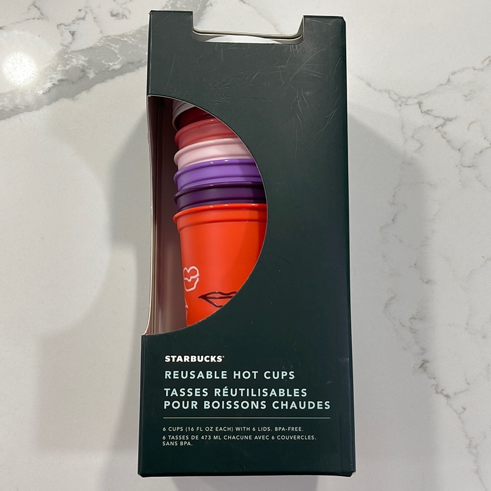 Starbucks Reusable Hot Cups 6 cups w/ lids Valentine’s Edition